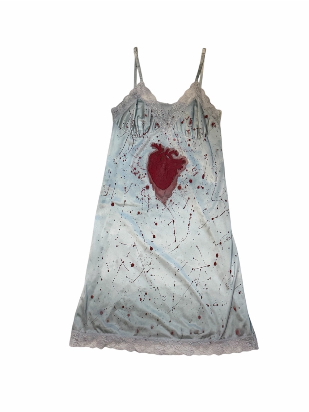 VTG Camelot goth hand painted anatomical heart blood splatter midi slip dress